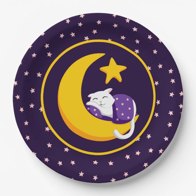 Schlafkatze auf Crescent Moon Star Ramadan Pappteller (Vorderseite)