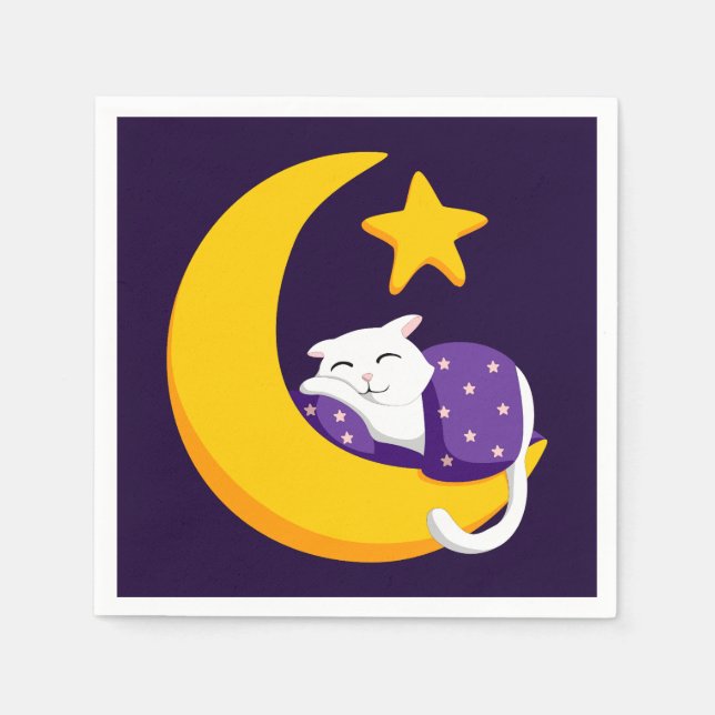 Schlafkatze auf Crescent Moon Star Ramadan Serviette (Vorderseite)