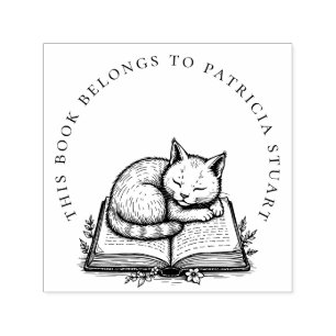 Schlafkatze auf dem Buchkreisnamen Ex Libris Permastempel