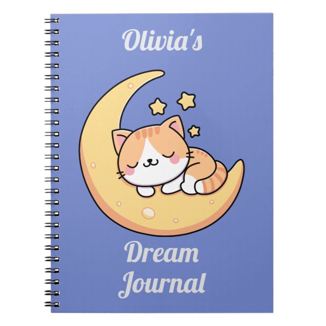 Schlafkatze auf einem Moon Dream Journal nach Maß Notizblock (Vorderseite)