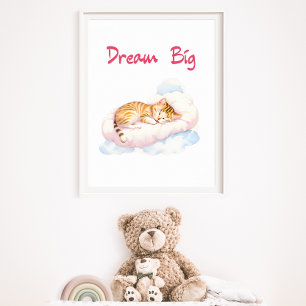 Schlafkatze auf einem wolkigen Kinderzimmer träume Poster