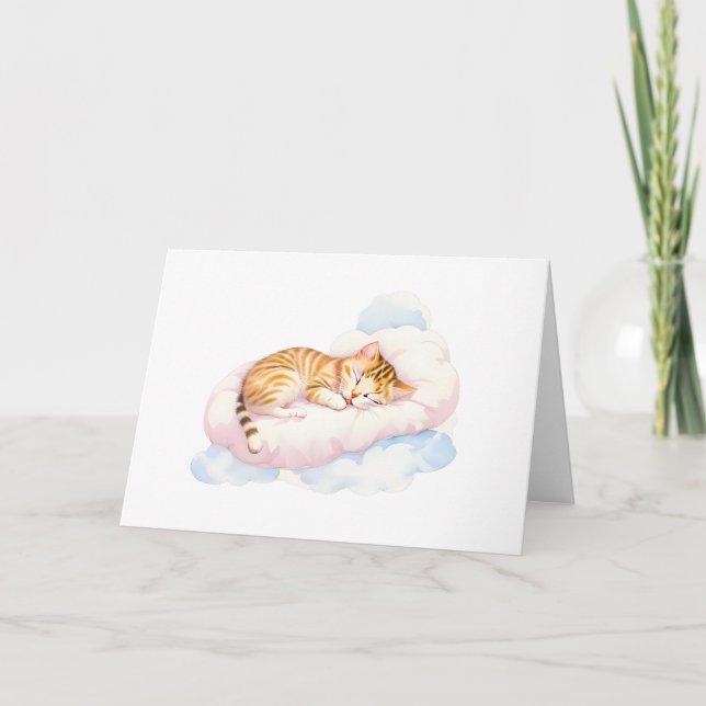 Schlafkatze auf flauschige Wolken Leere Gruß Karte (Vorderseite)