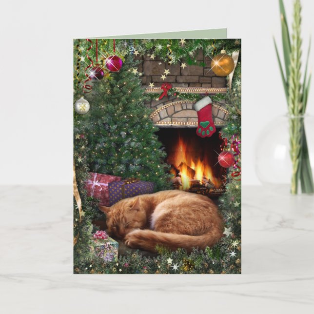 Schlafkatze neben dem Kamin zu Weihnachten (Vorderseite)
