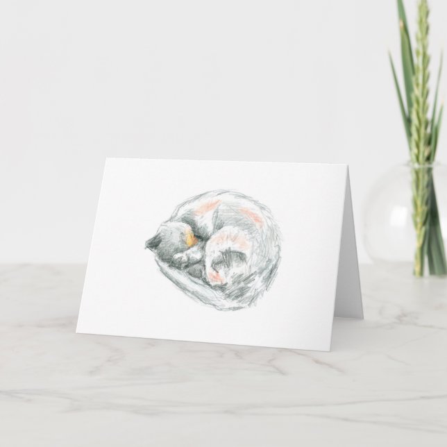 Schlafkatze Zeichnend Feiertagskarte (Vorderseite)