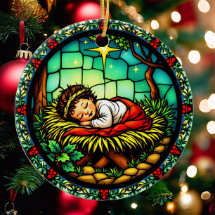 Schlafkind Jesus Weihnachtsname & Datum Keramik Ornament