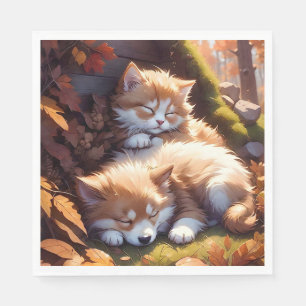Schlafkinder und Welpentiere Herbstlaube Wiese Serviette