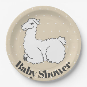 Schlaflama & White Swiss Dots Babydusche Pappteller