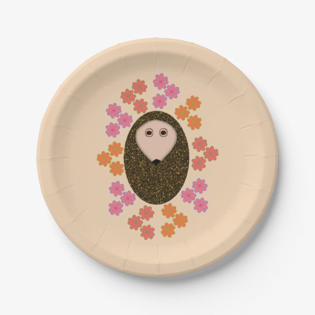 Schlaflose Igel und Blume Papier Party Teller (Vorderseite)