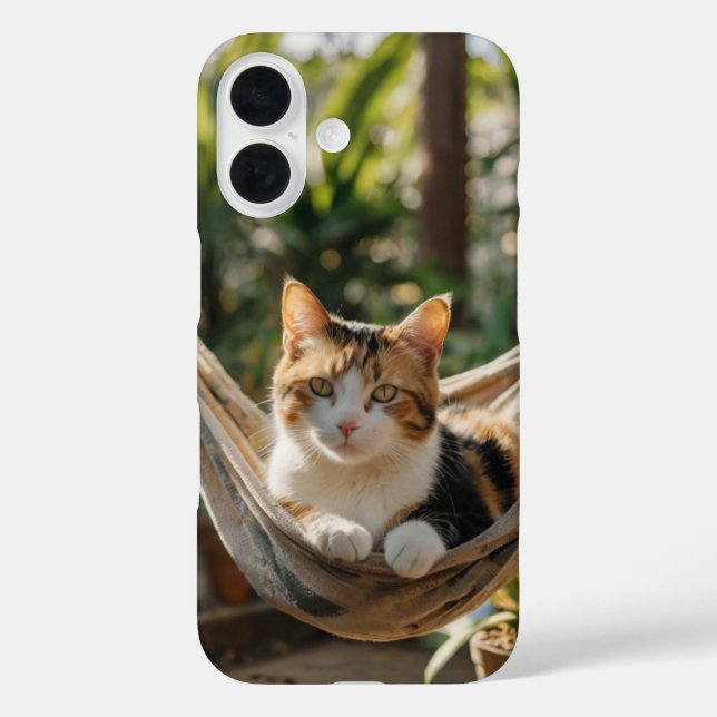 Schlaflose Katze in Hänmock iPhone 16 Hülle (Rückseite)