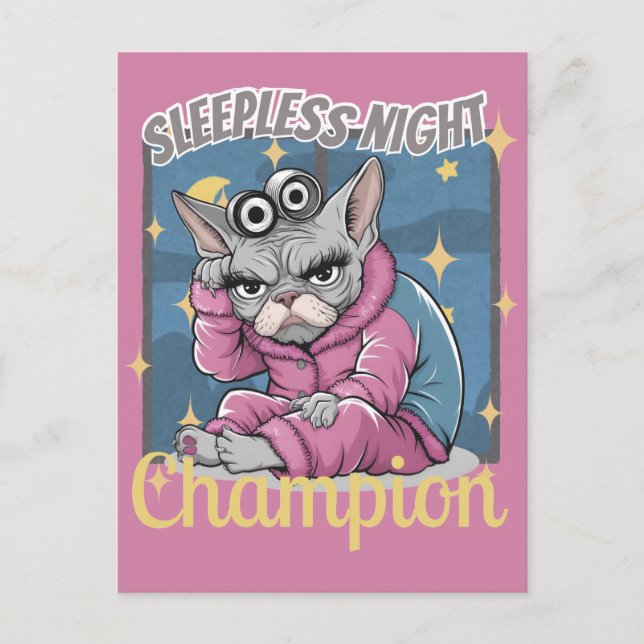 Schlaflose Nächte Schlaflosigkeit Sphynx Cat Mama Postkarte (Vorderseite)