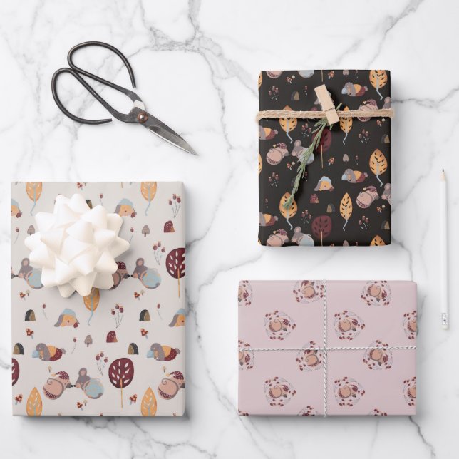Schlaflose Tiere niedlich Geschenkpapier Set (Vorderseite)