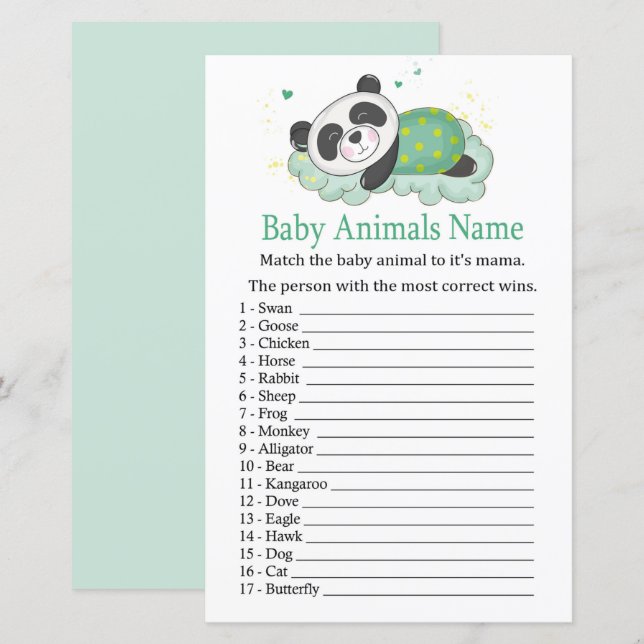 Schlafpanda Baby Tiere Name Spiel (Vorne/Hinten)