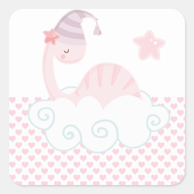 Schlafpink Dinosaurier Quadratischer Aufkleber (Vorderseite)