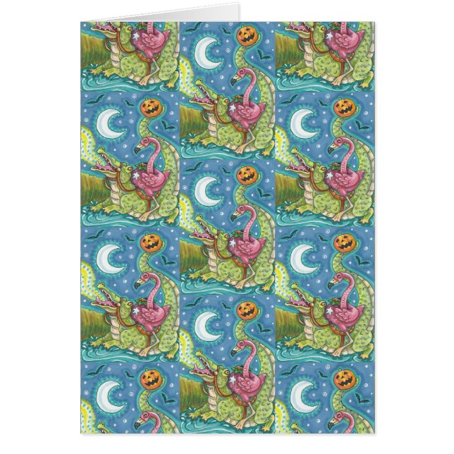 SCHLAFPLATTE PINK FLAMINGO & CROC HALLOWEEN KARTE (Vorne)