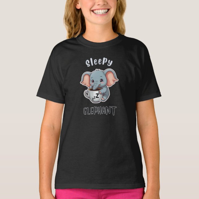 Schläfrige Elefantencoffee Addict T-Shirt (Vorderseite)