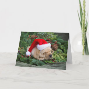 Schläfrige Labrador Retriever Welpe mit Weihnacht Feiertagskarte