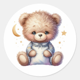 Schläfrige Teddy mit Kissen Runder Aufkleber