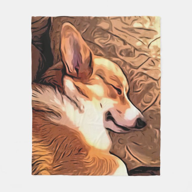 Schläfriger Corgi Fleecedecke (Vorderseite)
