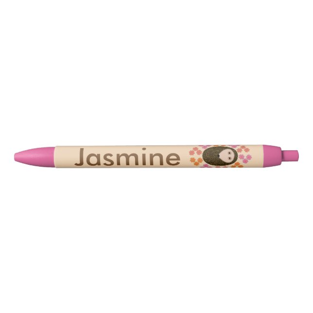 Schläfriger Igel und Blume Personalisierter Pen Kugelschreiber (Vorderseite)