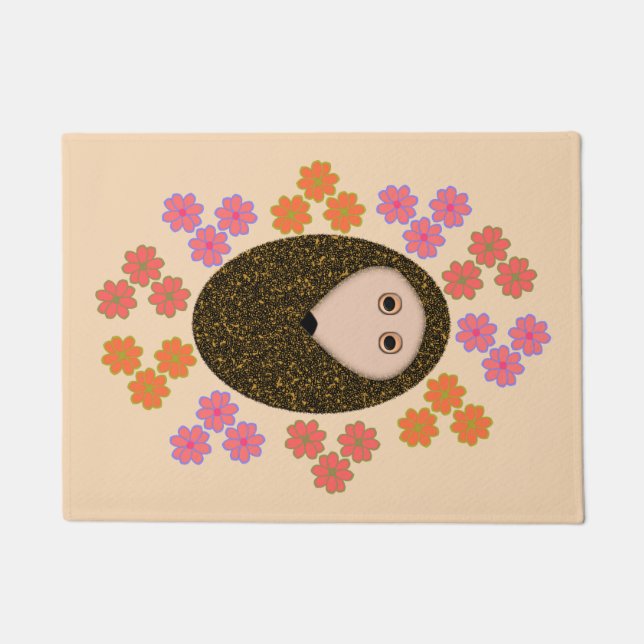 Schläfriger Igel und Blume Türmatte (Vorderseite)