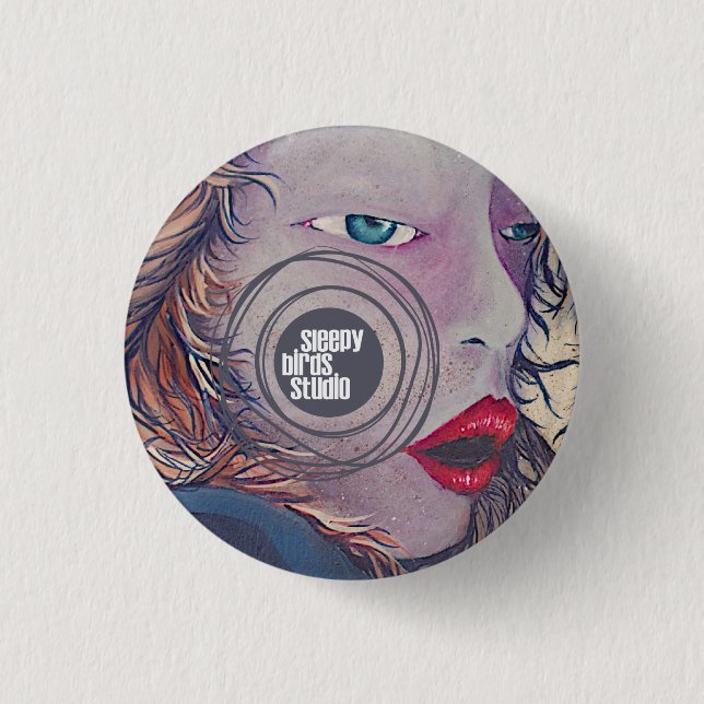 Schläfriger Vogel-Studio-Knopf 2 Button (Vorderseite)