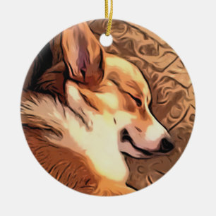 Schläfriger WaliserCorgi Keramik Ornament