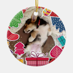 Schläfriger Weihnachtscorgi-Welpe Keramikornament