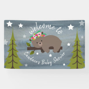 Schläfriges Aquarell-Blumenbärn-Babyparty Banner