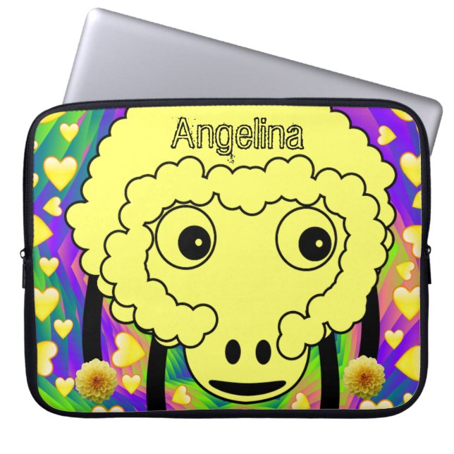 Schlafschaf-Gelbe Herzen Laptopschutzhülle (Vorderseite)