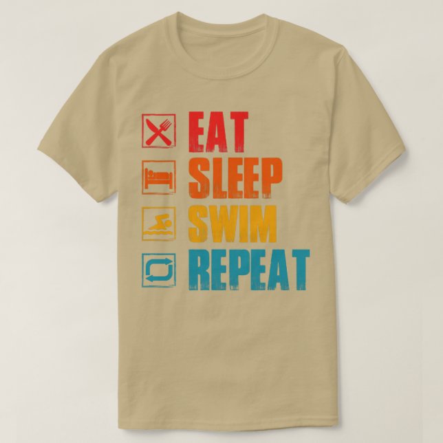Schlafschwimmen essen wiederholen T-Shirt (Design vorne)
