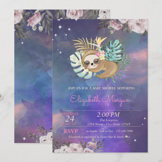 Schlafsessel Floral Watercolor Babydusche Einladung (Vorne/Hinten)