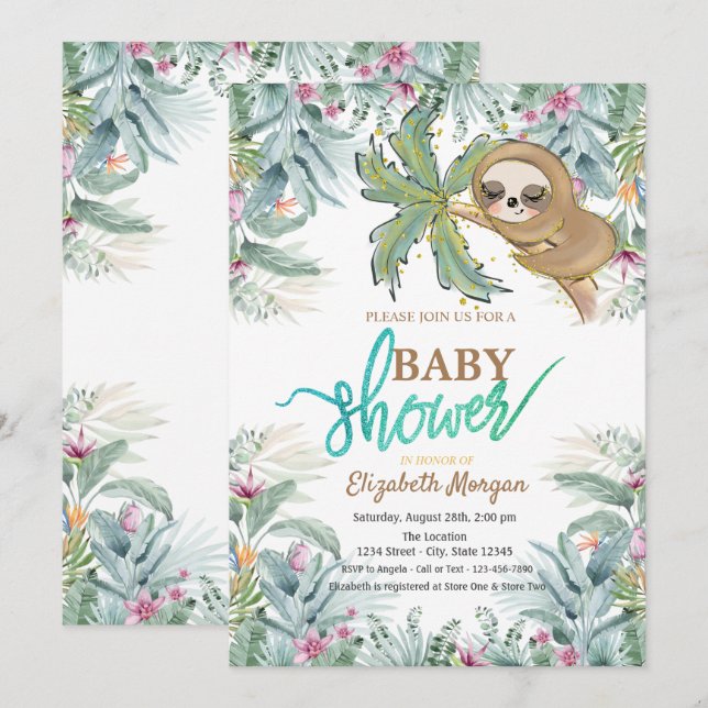 Schlafsessel Tropische Blume Leaf Babydusche Einladung (Vorne/Hinten)