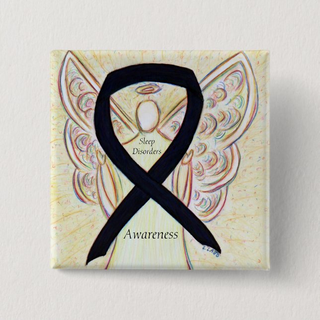 Schlafstörungen Sensibilisierung Angel Black Ribbo Button (Vorderseite)