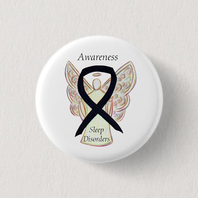 Schlafstörungen Sensibilisierung Angel Black Ribbo Button (Vorderseite)