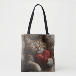 SCHLAFTABBBY-KATZE MIT HERZGESTATTETER PILLOW TASCHE