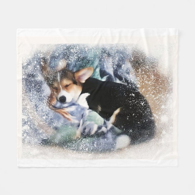 Schlafwalisischer Corgi Fleecedecke (Vorderseite (Horizontal))
