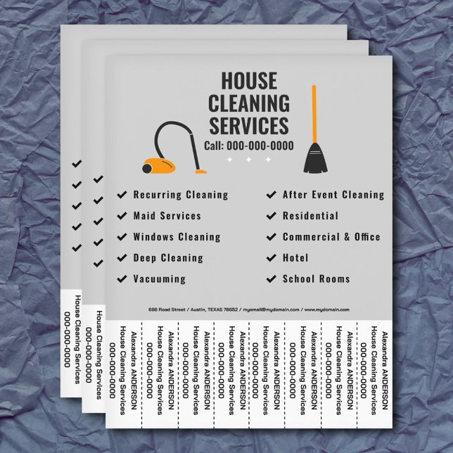 Schlafzimmer, Staubsaugerreinigung Abreißen Streif Flyer (Broom & Vacuum - House Cleaning Tear Off Strips Flyer)