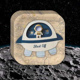 Schlag ab! Moderne Vintage Astronautenkindusche Pappteller