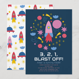 Schlag ab! Weltraumraketenjunge Geburtstag Einladung