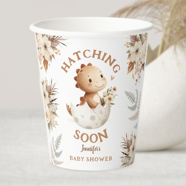 Schlag! Boho Neutral Dinosaur Babydusche Pappbecher (Von Creator hochgeladen)