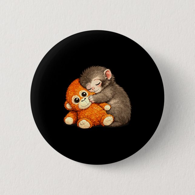 Schlag den Affen, der ein Kuscheltier umarmt Meme Button (Vorderseite)