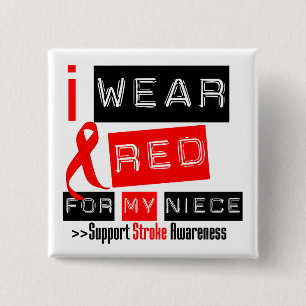 Schlaganfall Bewusstsein ich trage Red Ribbon für  Button