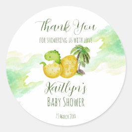 Schläge bald Aquarell grüner Baby Dinosaurier Runder Aufkleber