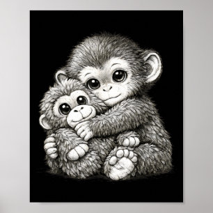 Schlage einen Affen mit Teddybär Kuschel-Meme Poster