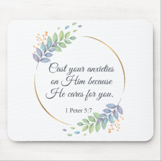 Schlagen Sie Ihre Ängste auf Ihm 1 Peter 5:7 Mousepad