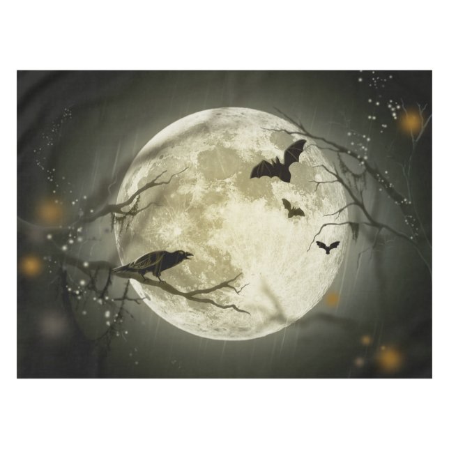 Schläger fliegen Krähe sitzt vor Vollmond Tischdecke (Vorderseite (Horizontal))