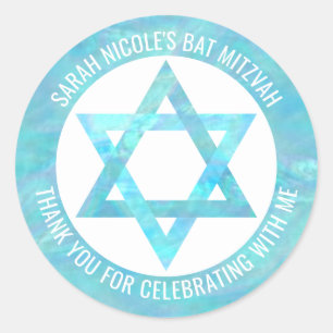 Schläger Mitzvah blauer Opaldavidsstern Danken Runder Aufkleber