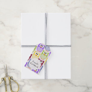 Schläger Mitzvah - bunte Eulen - grün-blaues Lil Geschenkanhänger