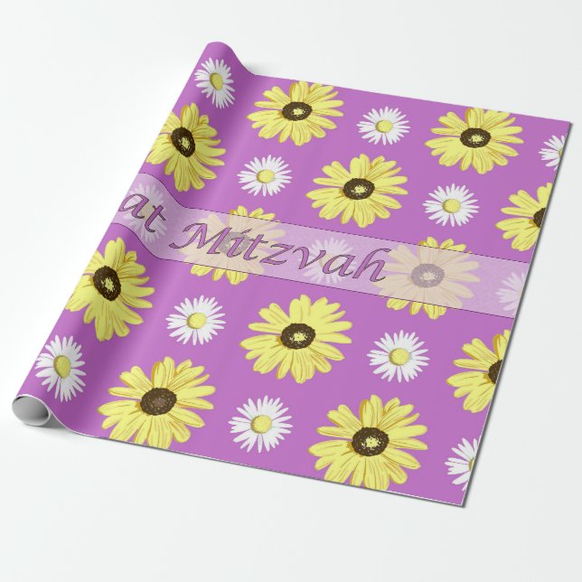 Schläger Mitzvah Gänseblümchen-leuchtendes Geschenkpapier (Ungerollt)