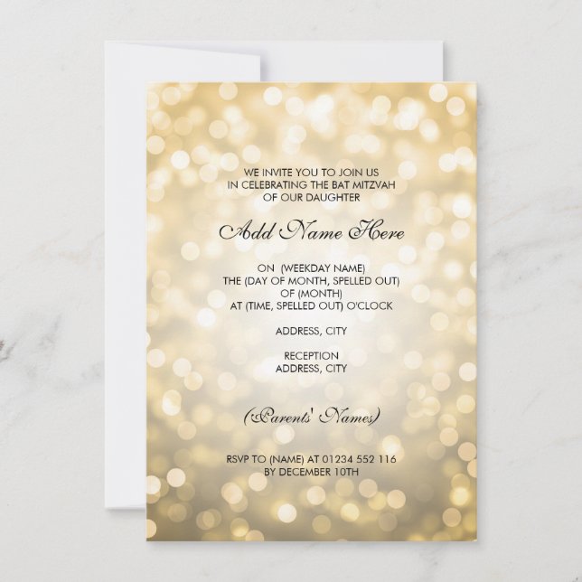 Schläger Mitzvah GoldGlitzer-Lichter Einladung (Vorderseite)